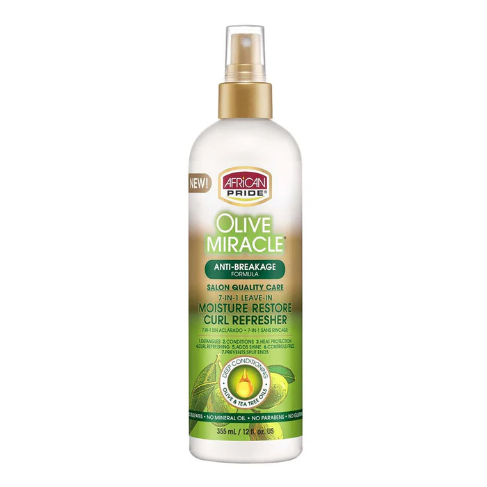 African Pride Olive Miracle Moisture Restore Curl Refresher Leave-In Spray 12oz